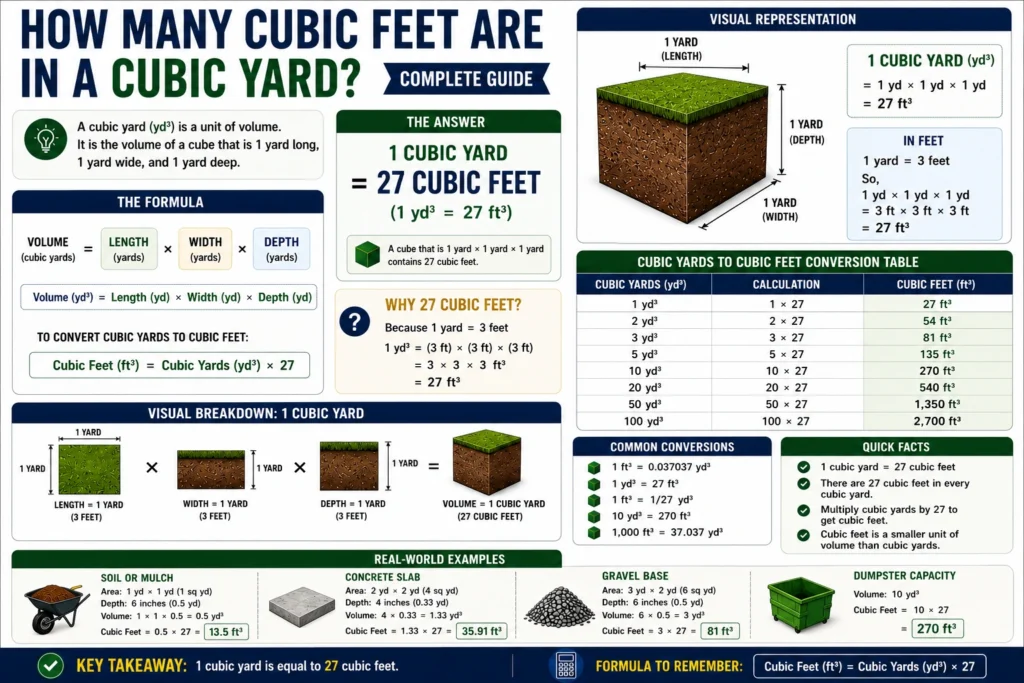 how many cubic feet are in a cubic yard