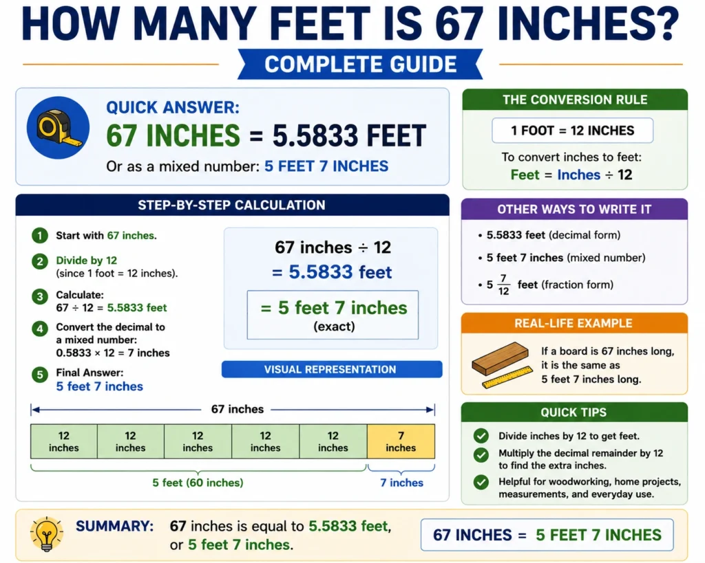 how many feet is 67 inches