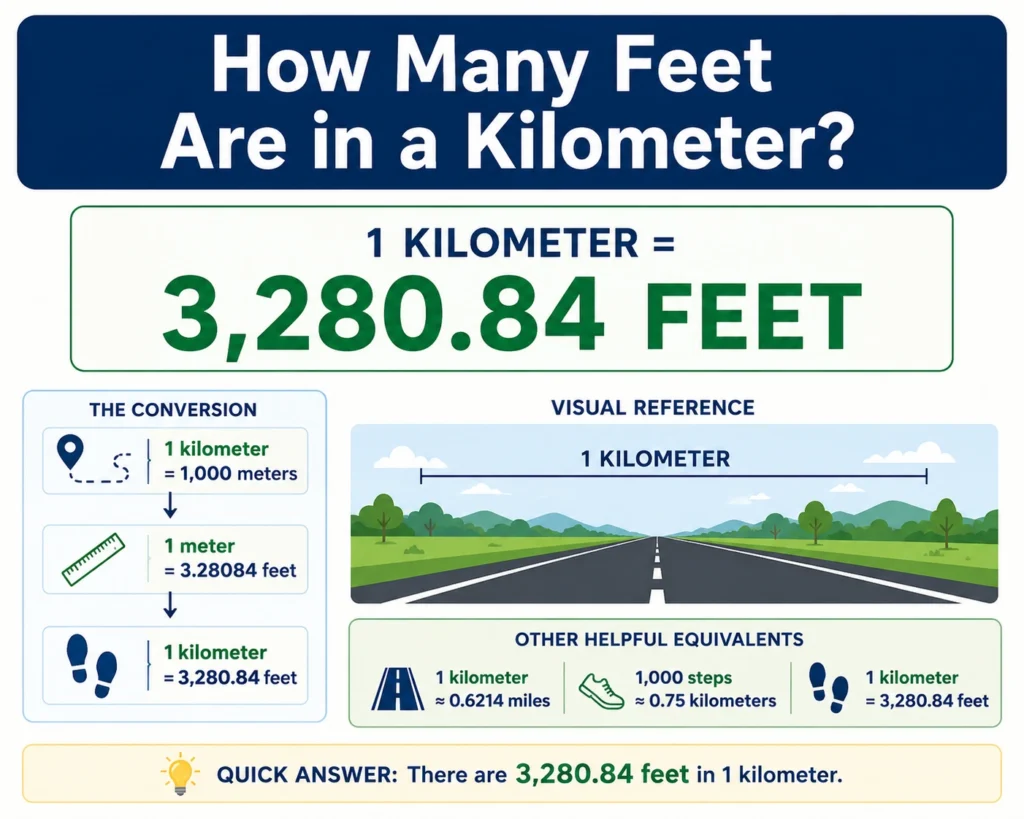 how many feet are in a kilometer