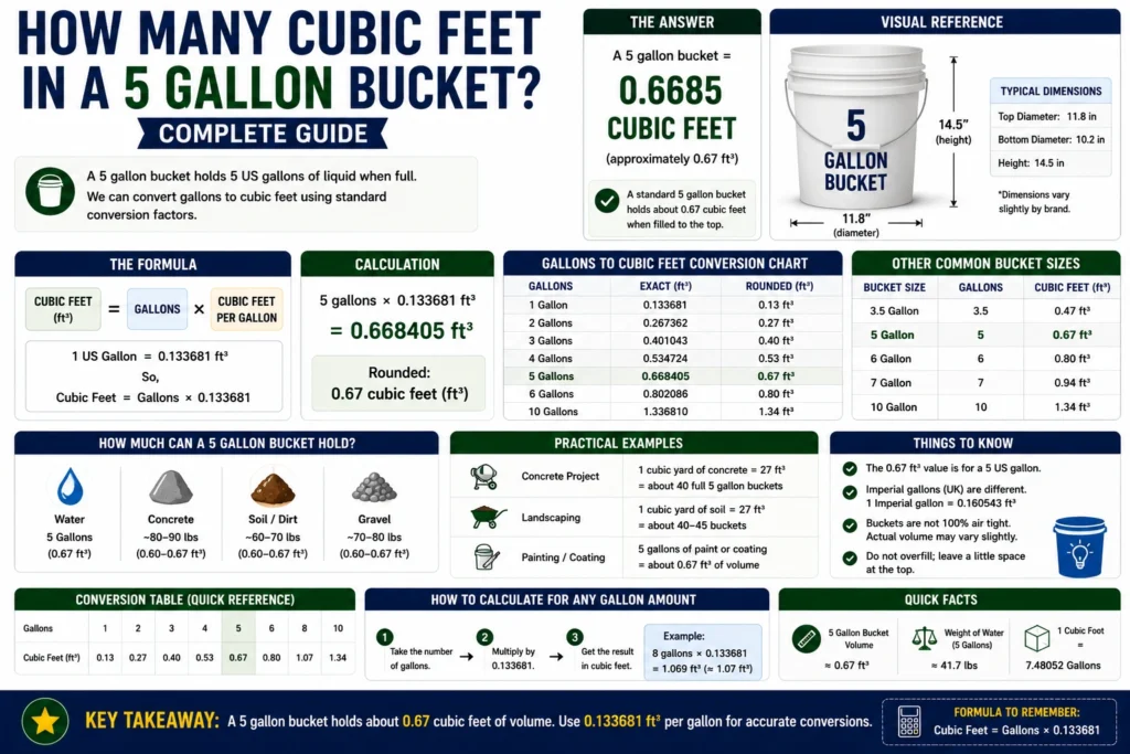 how many cubic feet in a 5 gallon bucket