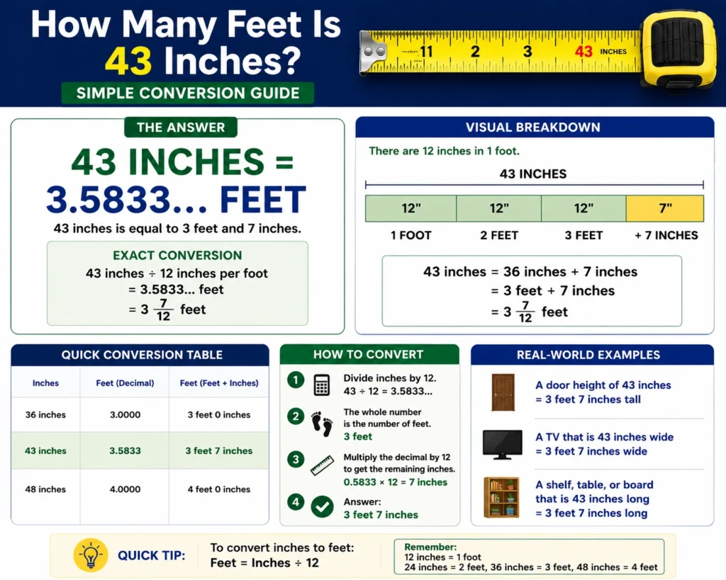 how many feet is 43 inches