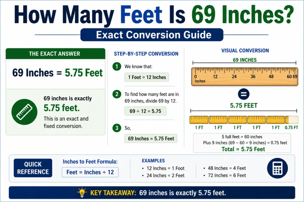 how many feet is 69 inches