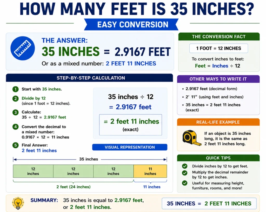 how many feet is 35 inches