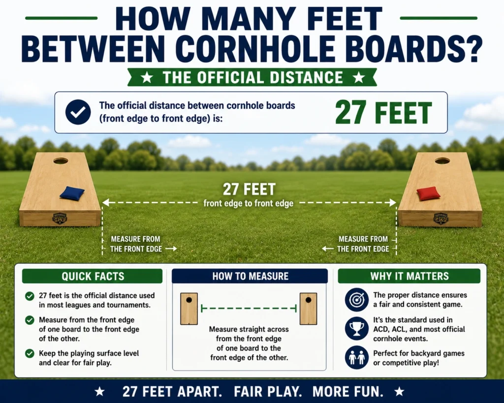 how many feet between cornhole boards