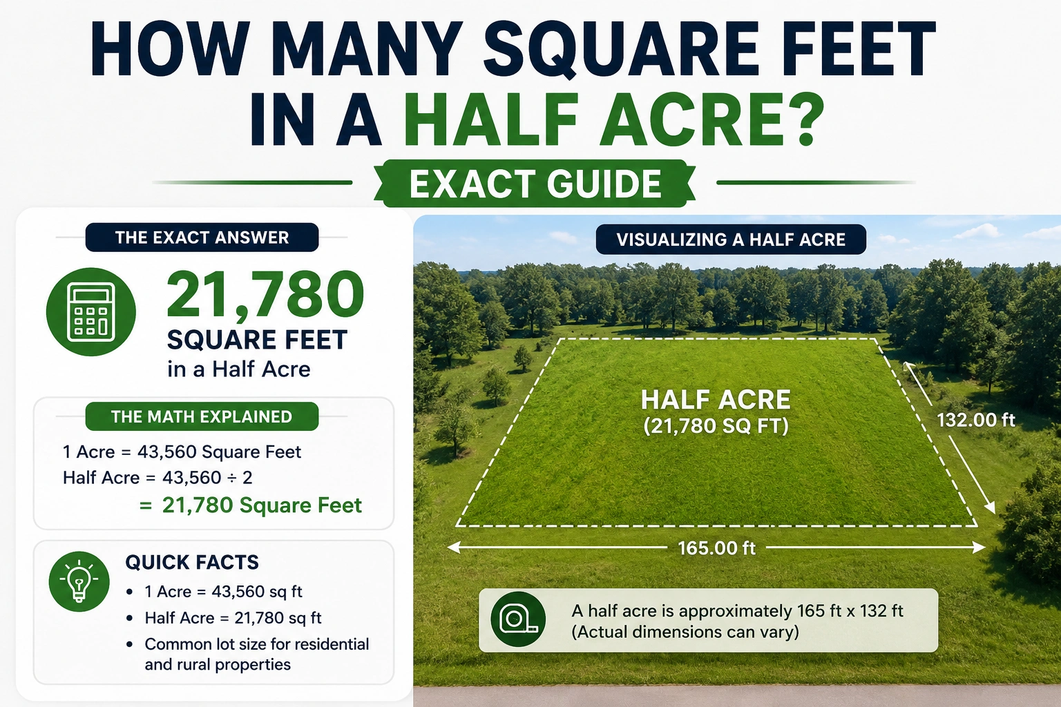 how many square feet in a half acre