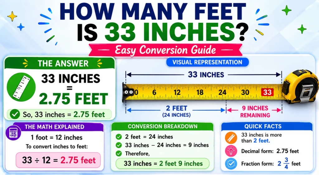 how many feet is 33 inches