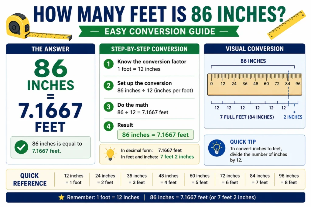 how many feet is 86 inches