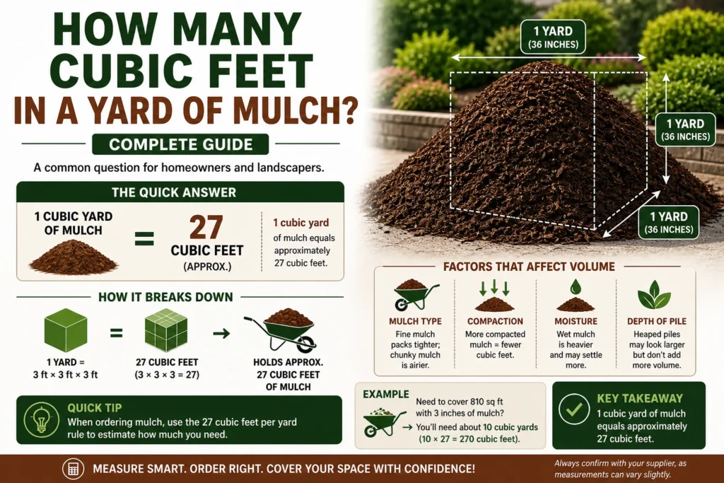 how many cubic feet in a yard of mulch
