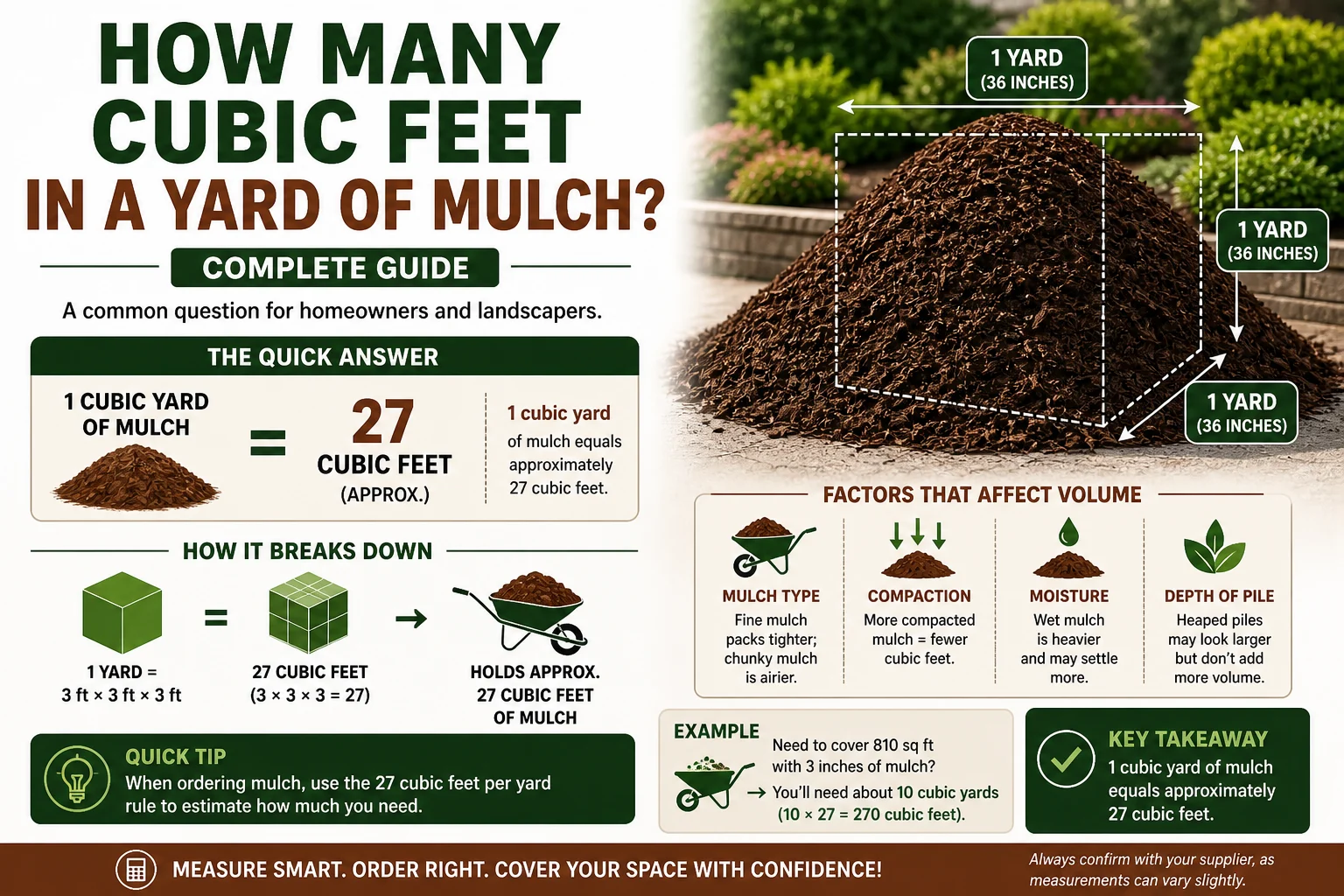 how many cubic feet in a yard of mulch