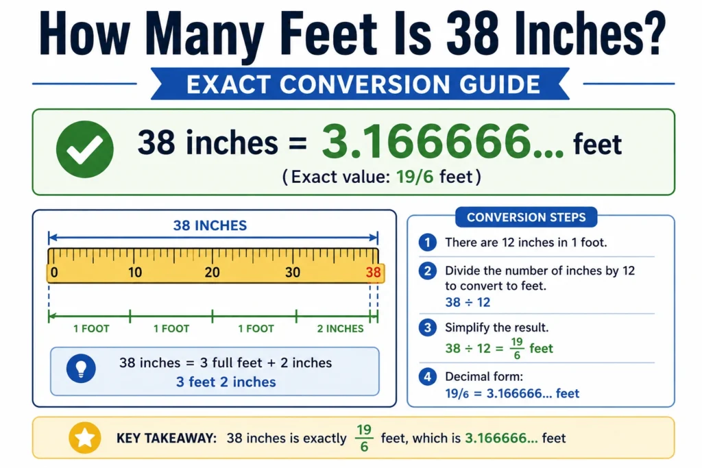how many feet is 38 inches