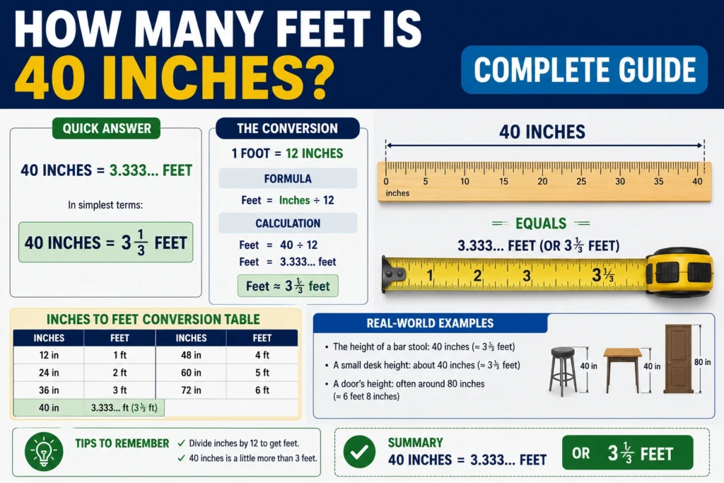 how many feet is 40 inches