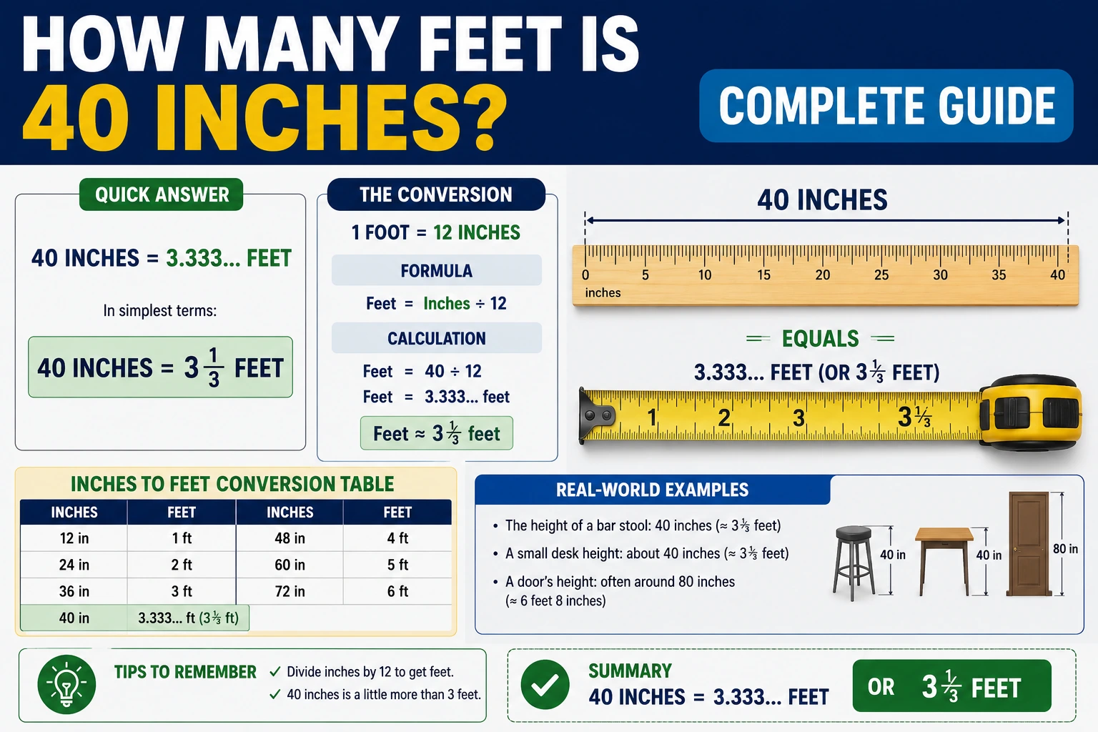 how many feet is 40 inches