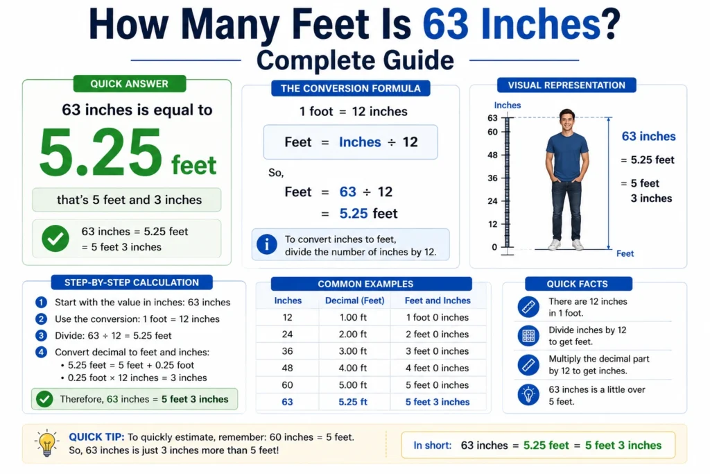 how many feet is 63 inches