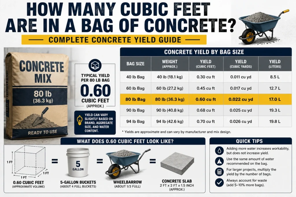how many cubic feet are in a bag of concrete