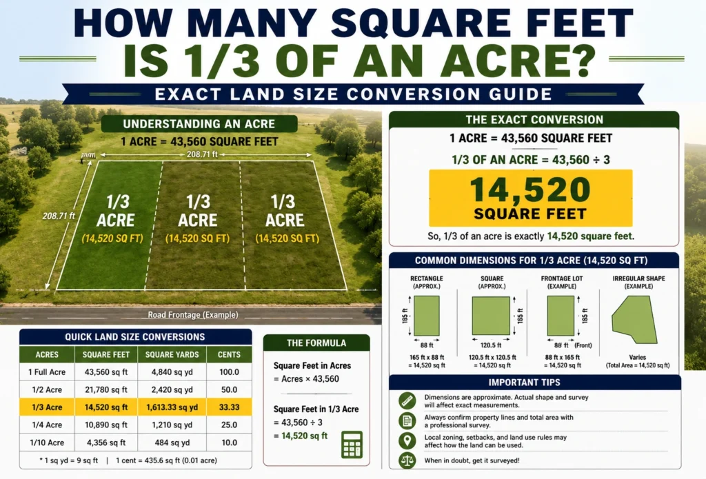 how many square feet is 1/3 of an acre