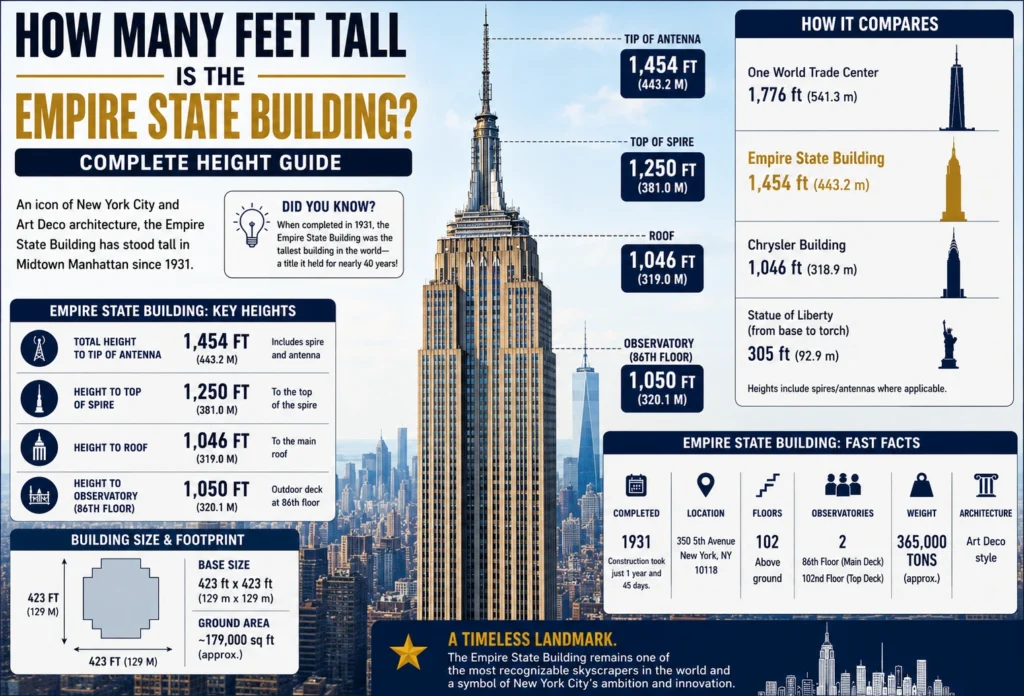 how many feet tall is the empire state building