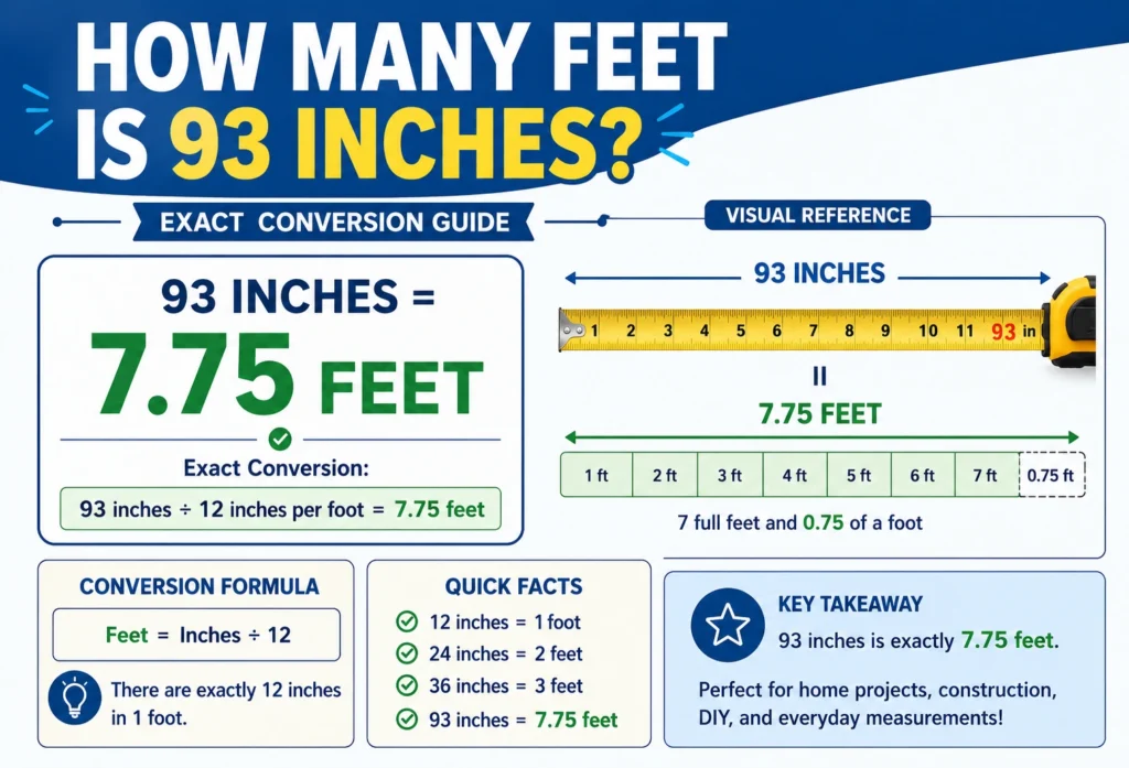 how many feet is 93 inches