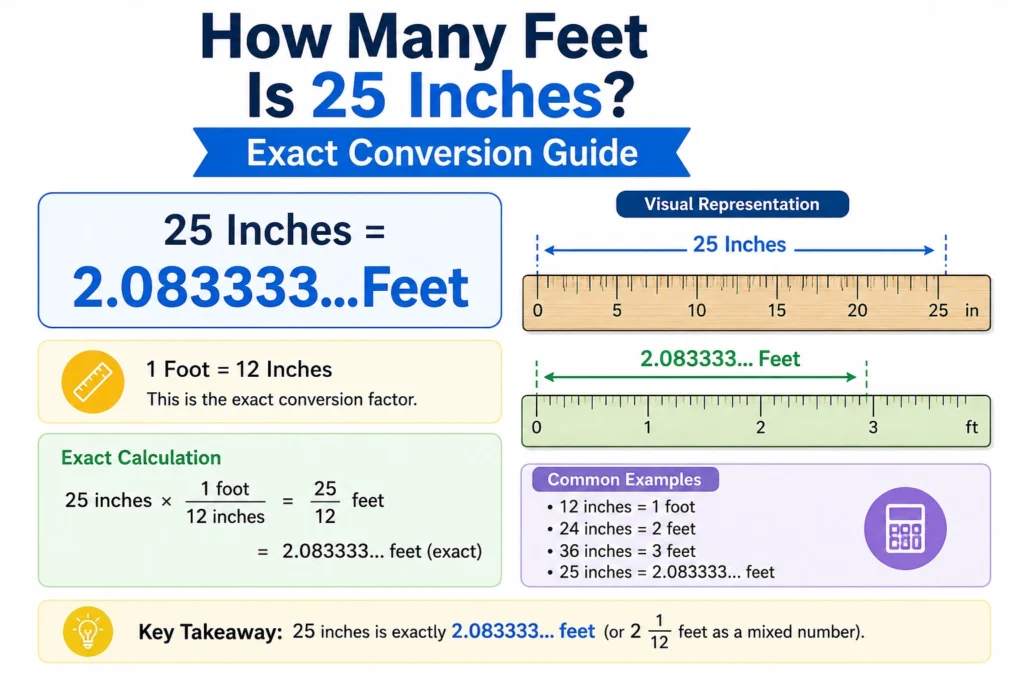 how many feet is 25 inches