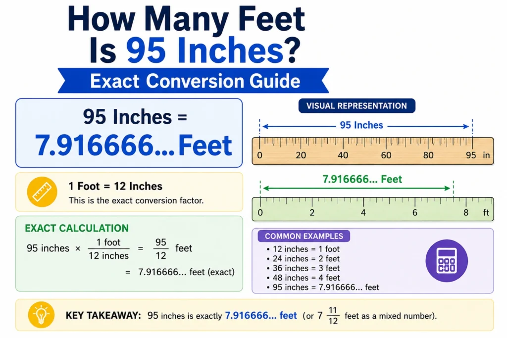 how many feet is 95 inches