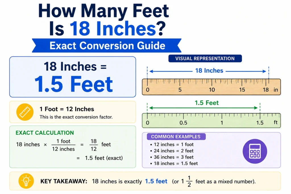 how many feet is 18 inches