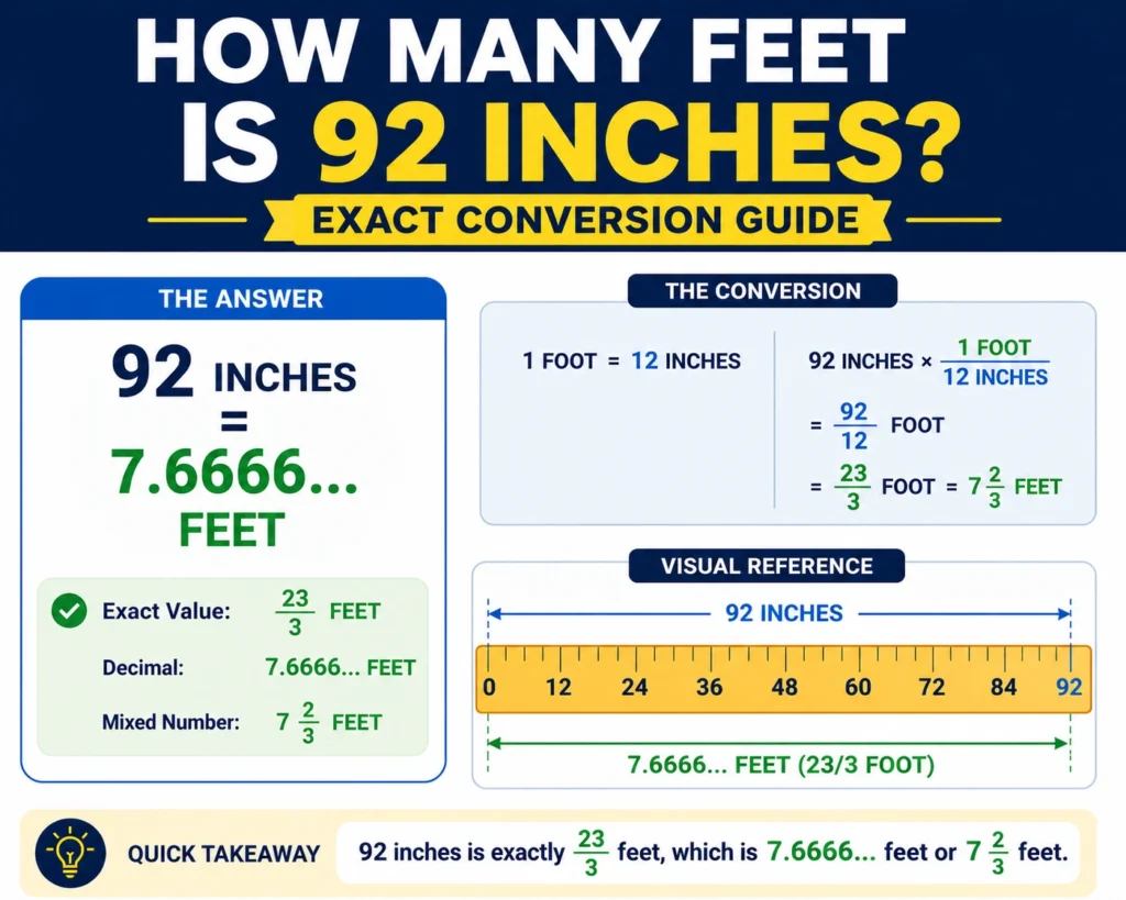 how many feet is 92 inches