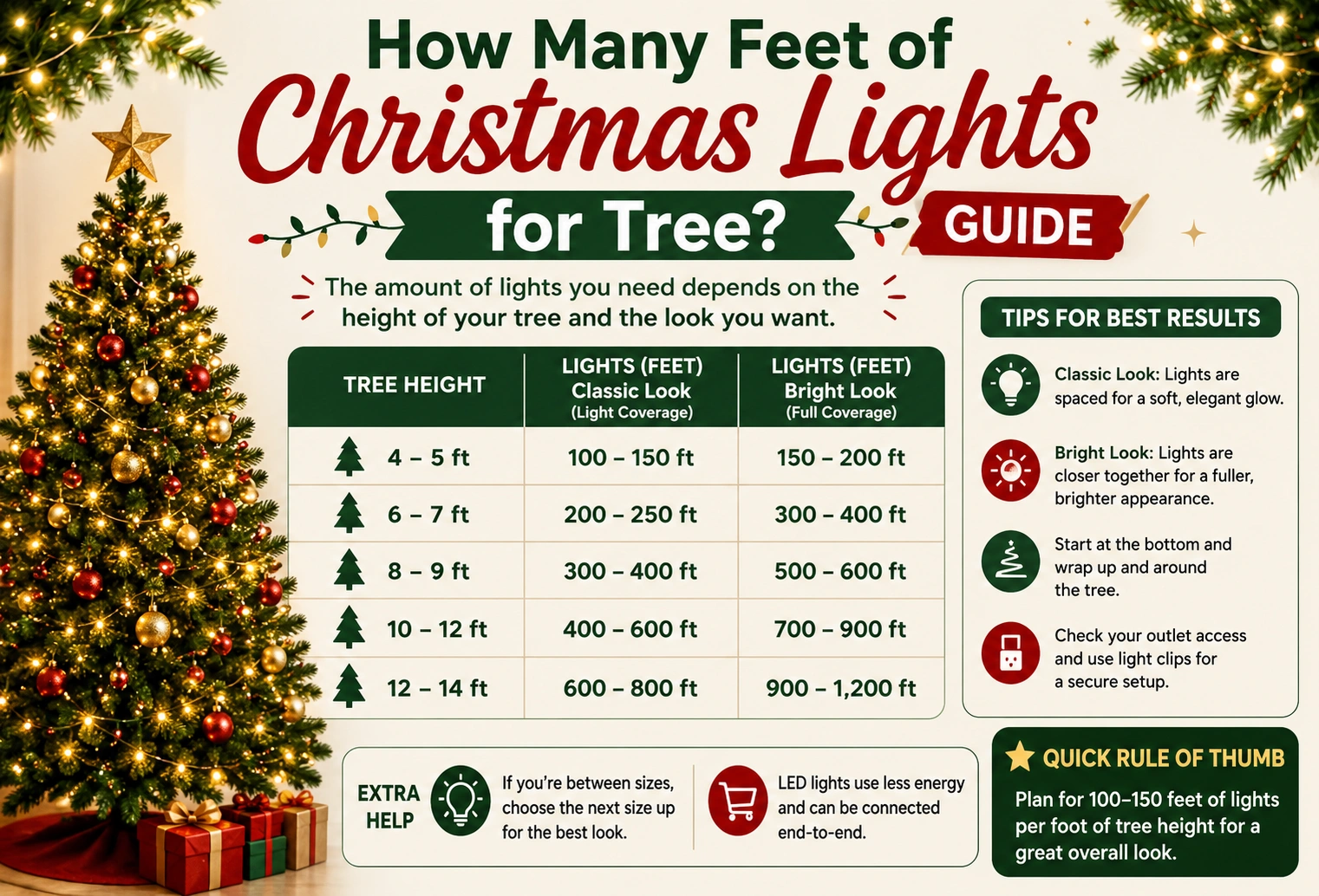 How Many Feet of Christmas Lights for Tree? Guide