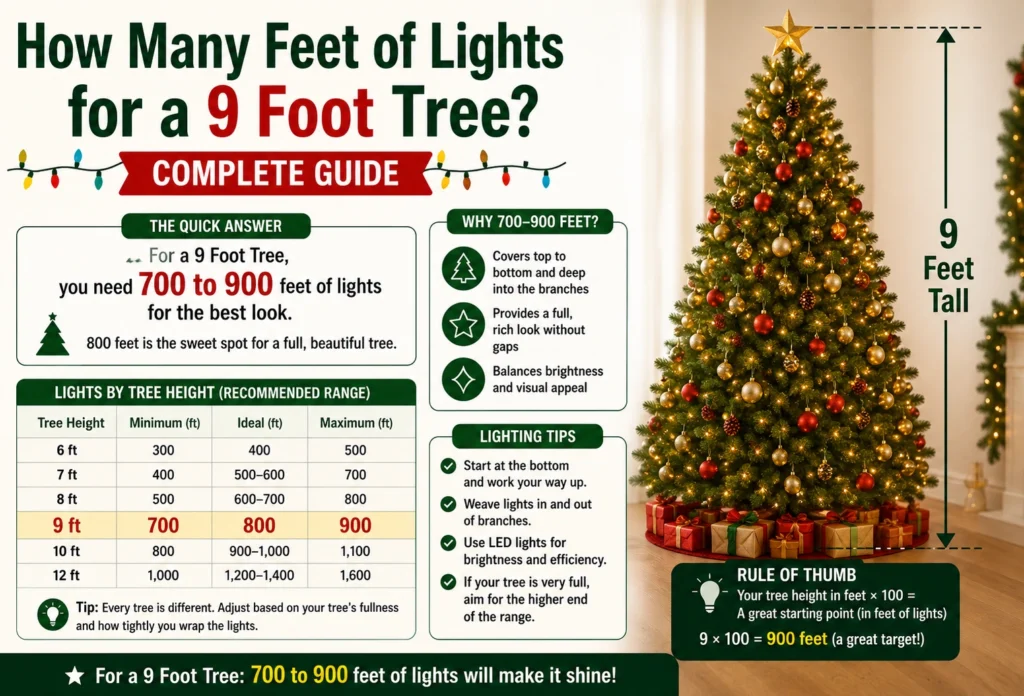 how many feet of lights for a 9 foot tree
