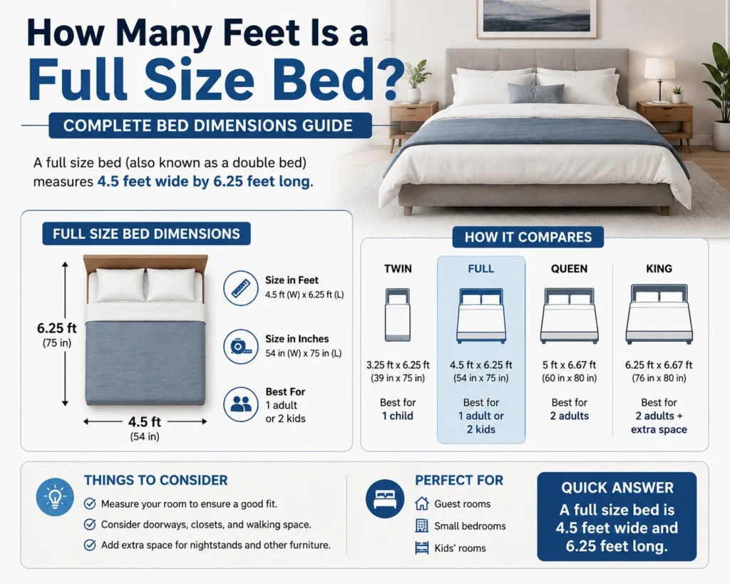 how many feet is a full size bed