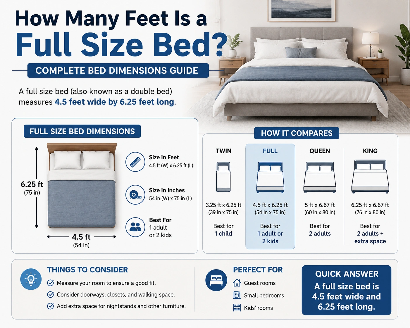 how many feet is a full size bed