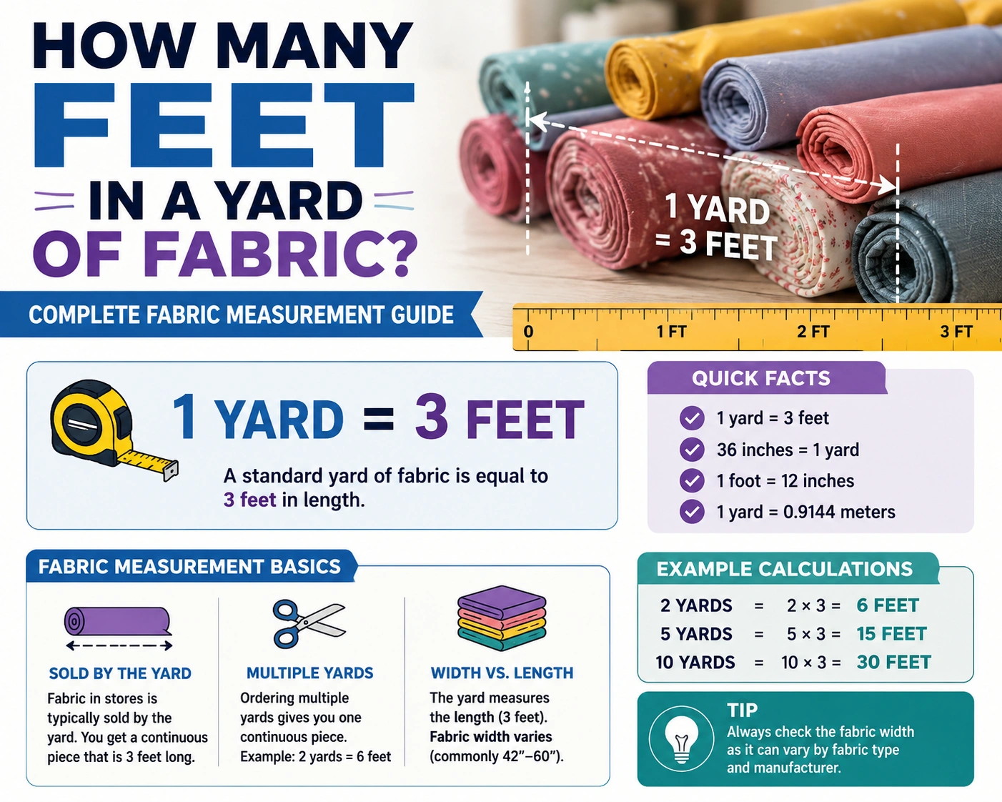 how many feet in a yard of fabric