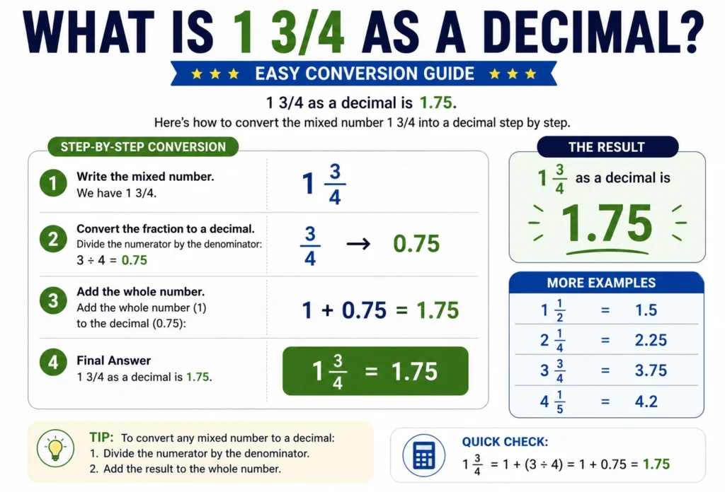 what is 1 3 4 to decimal
