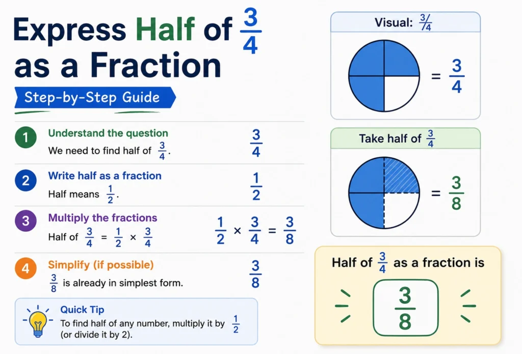 express half of 3 4 as a fraction