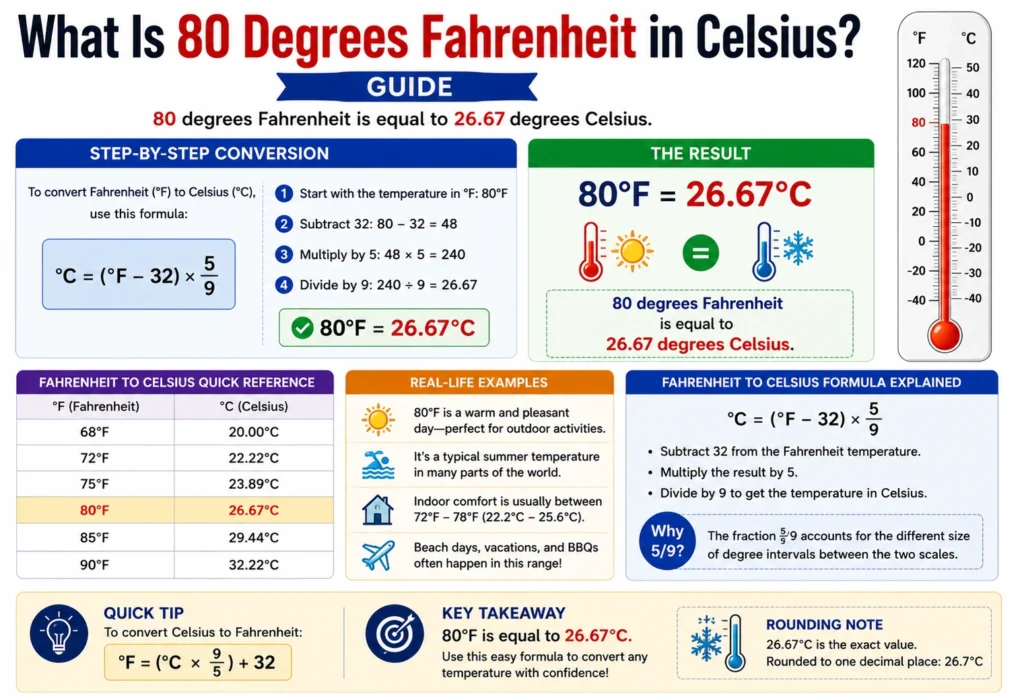 what is 80 degrees Fahrenheit in Celsius,