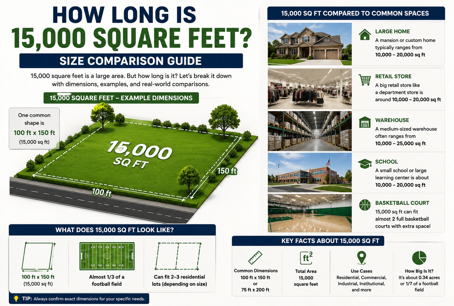 how long is 15000 square feet