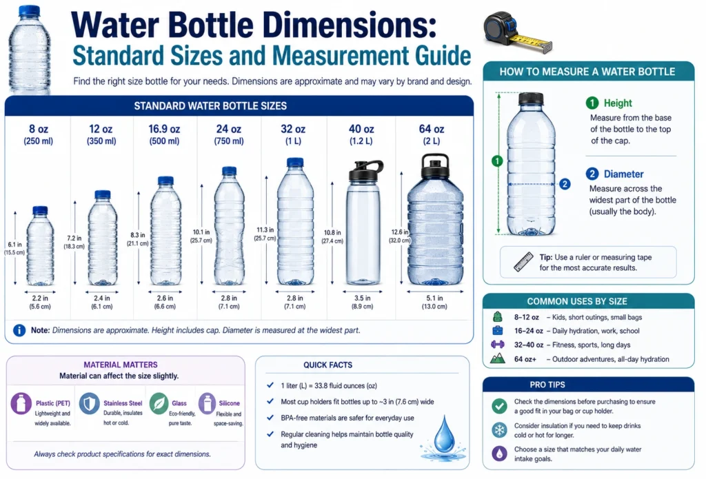 water bottle dimensions