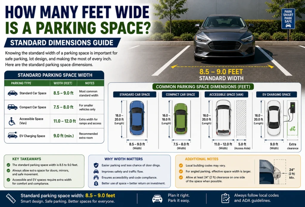 how many feet wide is a parking space