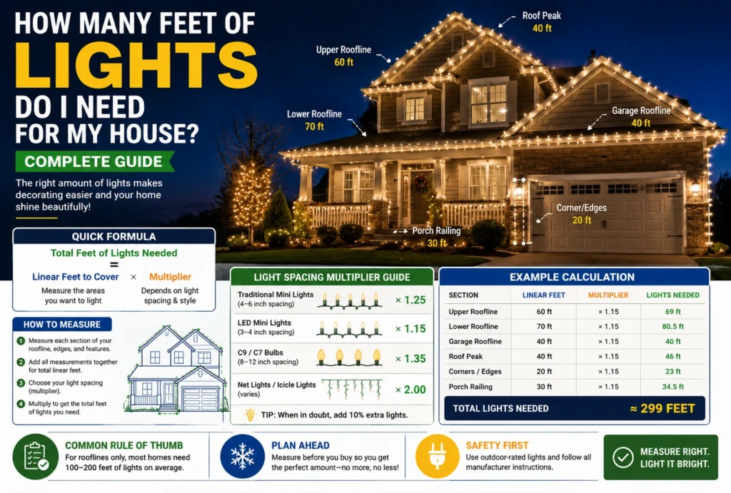 how many feet of lights do I need for my house