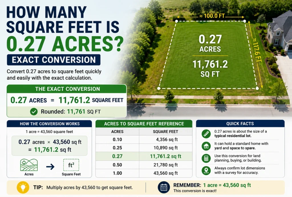 how many square feet is .27 acres