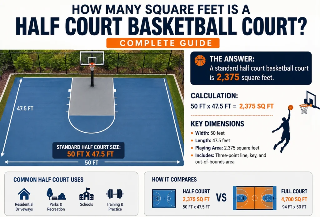 how many square feet is a half court basketball court