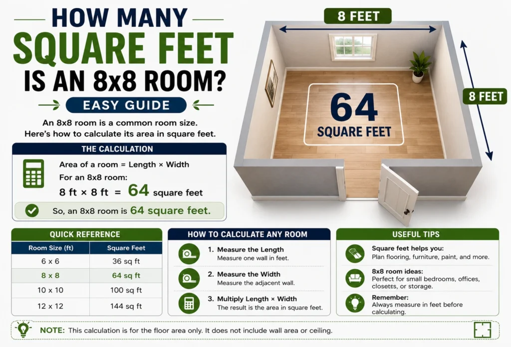 how many square feet is an 8x8 room