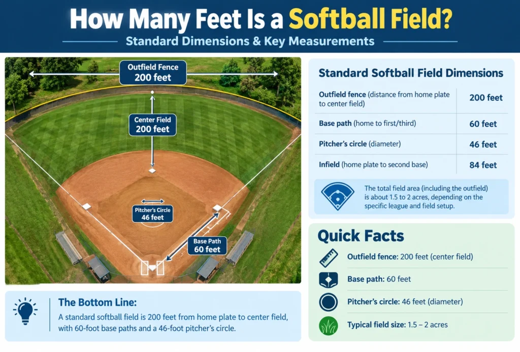 how many feet is a softball field