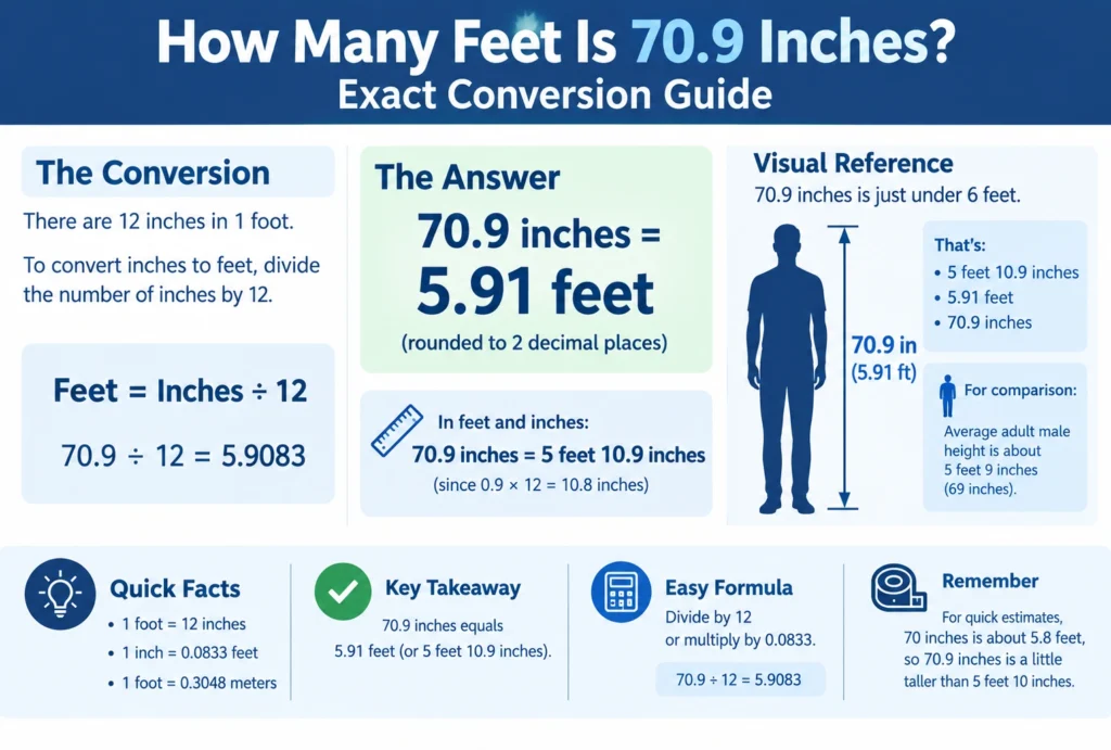 how many feet is 70.9 inches