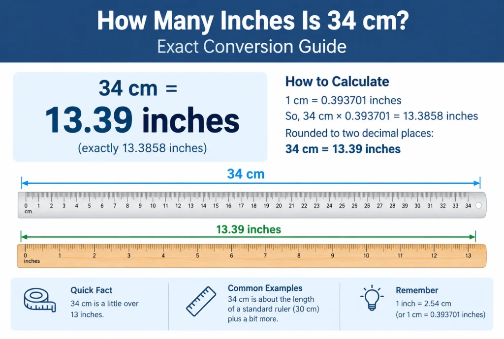 how many inches is 34 cm