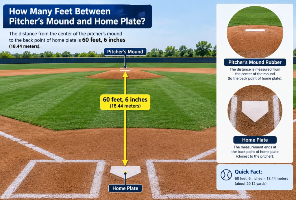 how many feet are between the pitcher’s mound and home plate