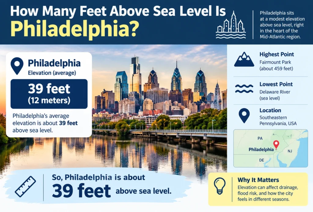 how many feet above sea level is philadelphia