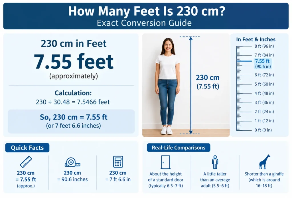 how many feet is 230 cm