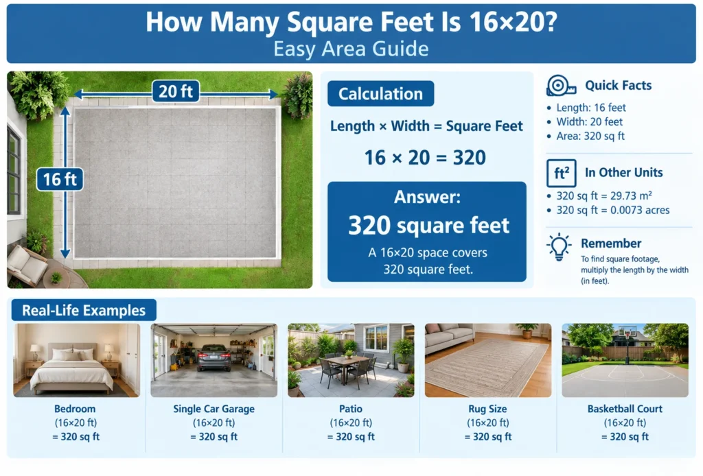 how many square feet is 16 x 20
