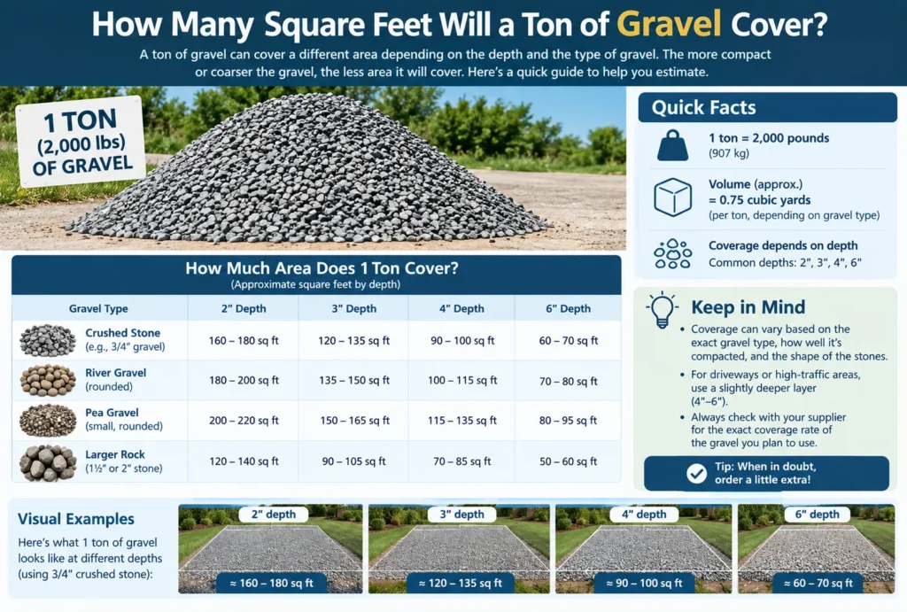 how many square feet will a ton of gravel cover
