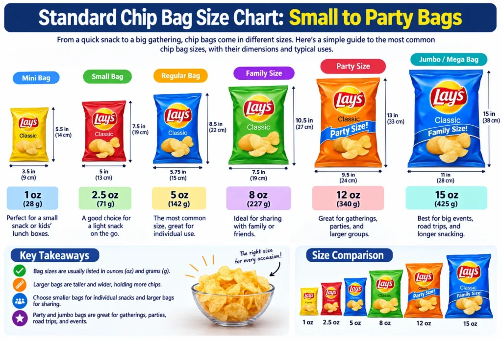 standard chip bag size chart