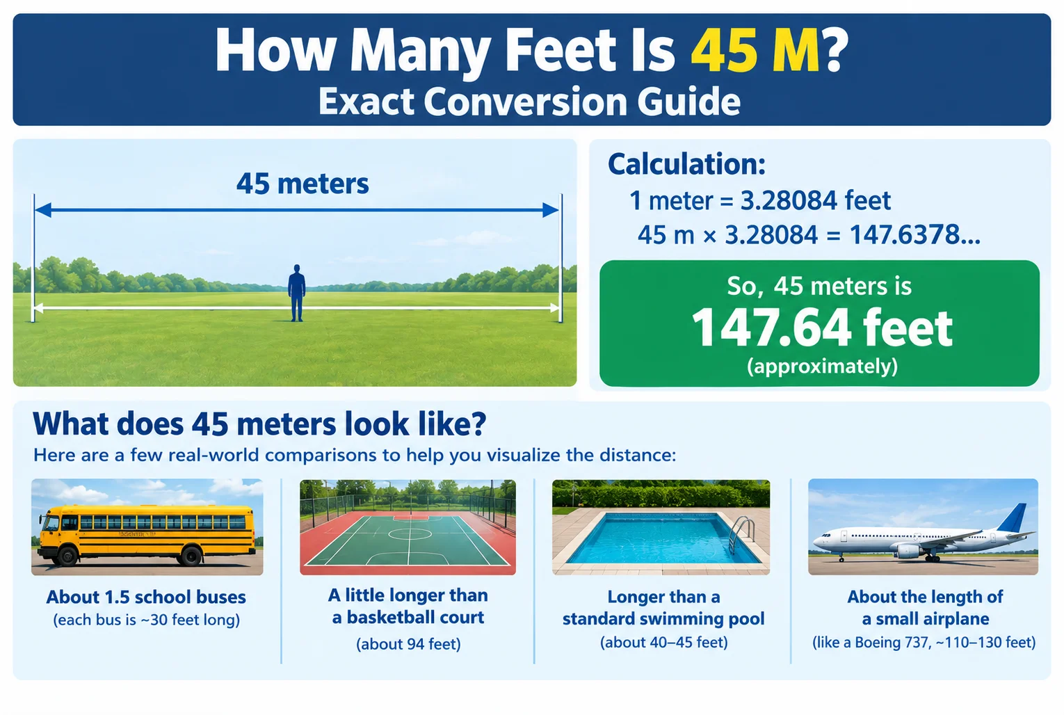 how many feet is 45 m